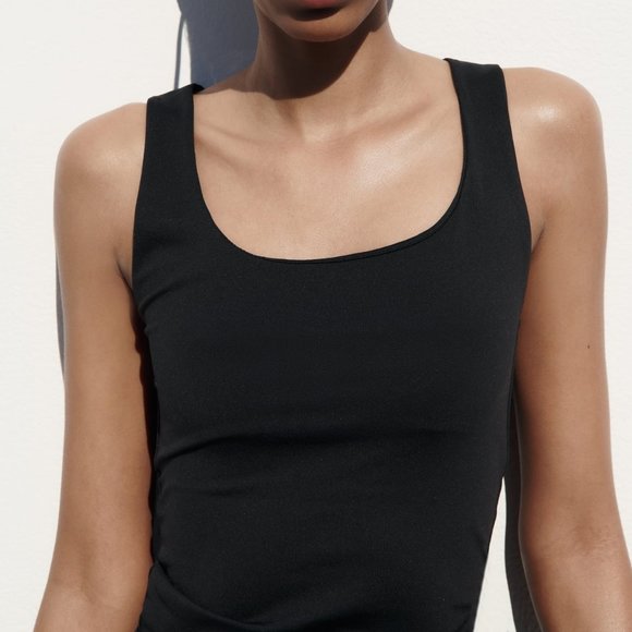 ZARA WIDE STRAP POLYAMIDE BLEND TOP in BLACK Size S NEW With TAGS - Picture 4 of 8